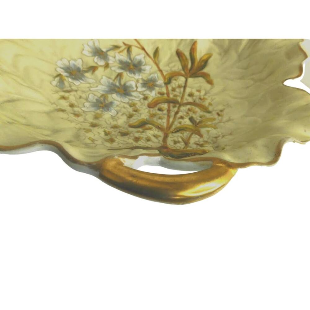Antique Victoria Carlsbad Austria Porcelain Leaf Platter Gilded Floral Tray - Picture 3 of 11